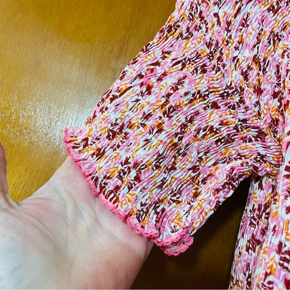 Poupette St Barth Soledad Smocked Midi Dress Pink Damask Floral Off Shoulder - Picture 11 of 16